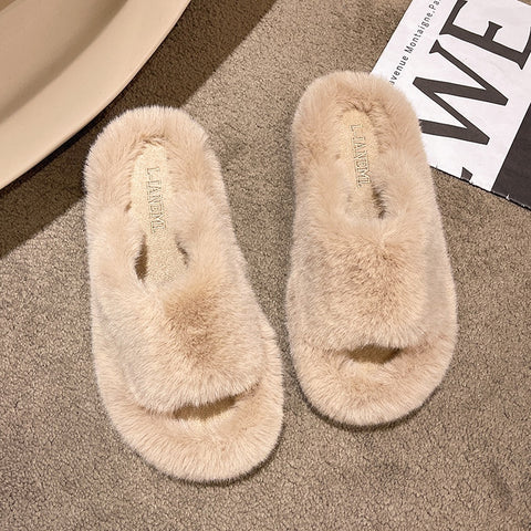 2022 Fashion High End Luxury Fur Women Furry Shoes Wedges Plus Size 35-42 High Heel Autumn Winter Indoor Casual Warm Furry Slippers