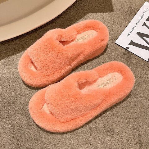 2022 Fashion High End Luxury Fur Women Furry Shoes Wedges Plus Size 35-42 High Heel Autumn Winter Indoor Casual Warm Furry Slippers