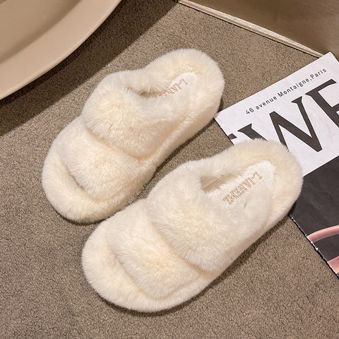 2022 Fashion High End Luxury Fur Women Furry Shoes Wedges Plus Size 35-42 High Heel Autumn Winter Indoor Casual Warm Furry Slippers