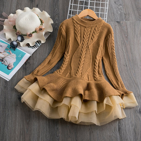 Girls Christmas Dress Knitting Sweater Dress for Girls Winter Dress Autumn Full Sleeve Elk Deer Printing Girl Clothes New Year