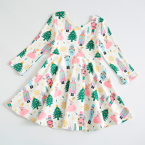 Girlymax Valentine's Day Christmas Baby Girls Chlidren Kids Clothing Milk Silk Floral Twirl Dress Knee Length Long Sleeve