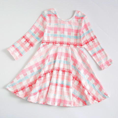 Girlymax Valentine's Day Christmas Baby Girls Chlidren Kids Clothing Milk Silk Floral Twirl Dress Knee Length Long Sleeve