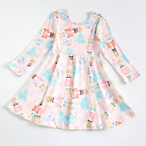 Girlymax Valentine's Day Christmas Baby Girls Chlidren Kids Clothing Milk Silk Floral Twirl Dress Knee Length Long Sleeve