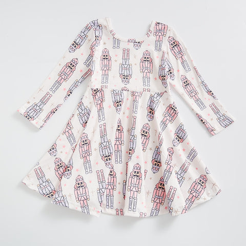 Girlymax Valentine's Day Christmas Baby Girls Chlidren Kids Clothing Milk Silk Floral Twirl Dress Knee Length Long Sleeve