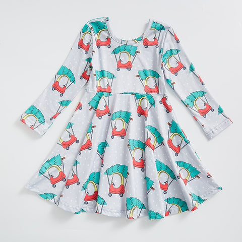 Girlymax Valentine's Day Christmas Baby Girls Chlidren Kids Clothing Milk Silk Floral Twirl Dress Knee Length Long Sleeve