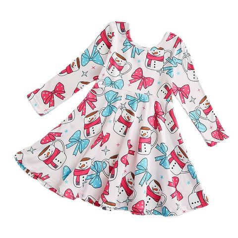 Girlymax Valentine's Day Christmas Baby Girls Chlidren Kids Clothing Milk Silk Floral Twirl Dress Knee Length Long Sleeve