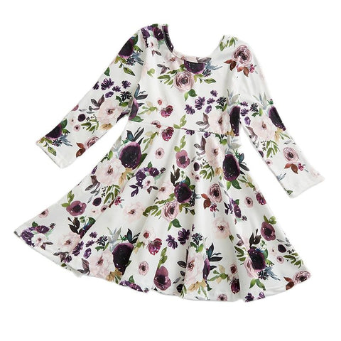 Girlymax Valentine's Day Christmas Baby Girls Chlidren Kids Clothing Milk Silk Floral Twirl Dress Knee Length Long Sleeve