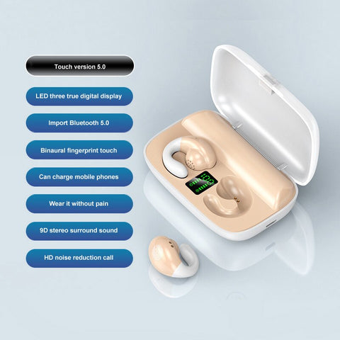 Wireless Headphone Bone Conduction Concept Ear-Clip Sports Game Music Touch Control Noise Cancelling TWS Bluetooth Earphone