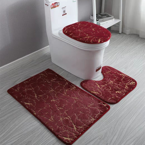 Home Living Room Bathroom Toilet Mats Set Gold Printing Anti Slip Rugs Bedroom Print Rug Shower Mat Bath Mats Bathroom