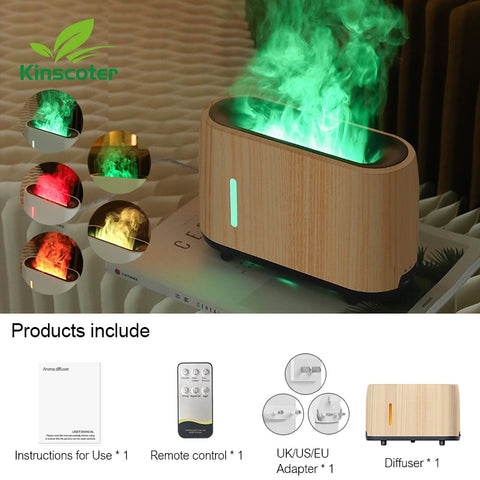 240ml Flame Humidifier Essential Oil Aroma Diffuser With Remote Control RGB Color Lighting Simulation Fire Effect