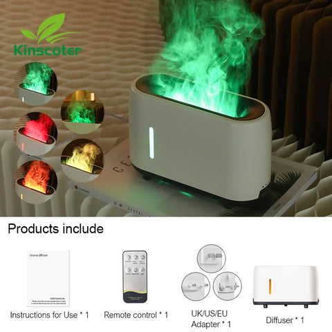 240ml Flame Humidifier Essential Oil Aroma Diffuser With Remote Control RGB Color Lighting Simulation Fire Effect