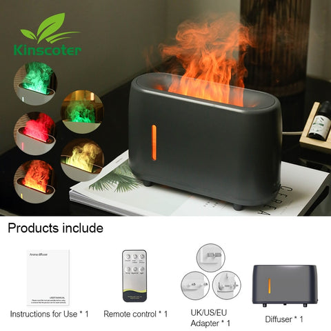 240ml Flame Humidifier Essential Oil Aroma Diffuser With Remote Control RGB Color Lighting Simulation Fire Effect