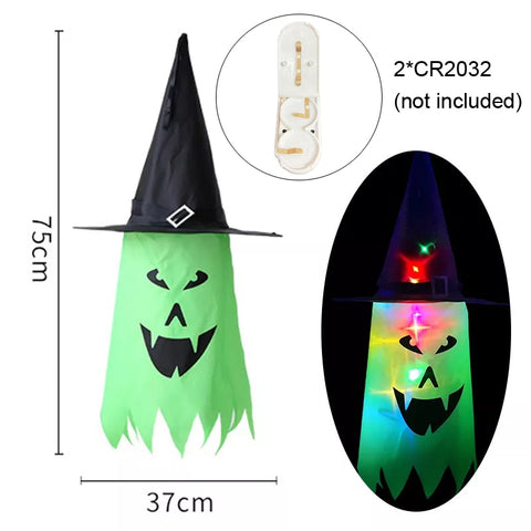 LED Halloween Decoration Flashing Light Gypsophila Ghost Festival Dress Up Glowing Wizard Ghost Hat Lamp Decor Hanging Lantern
