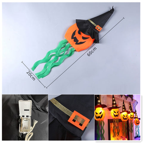 LED Halloween Decoration Flashing Light Gypsophila Ghost Festival Dress Up Glowing Wizard Ghost Hat Lamp Decor Hanging Lantern