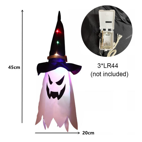 LED Halloween Decoration Flashing Light Gypsophila Ghost Festival Dress Up Glowing Wizard Ghost Hat Lamp Decor Hanging Lantern