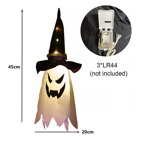 LED Halloween Decoration Flashing Light Gypsophila Ghost Festival Dress Up Glowing Wizard Ghost Hat Lamp Decor Hanging Lantern