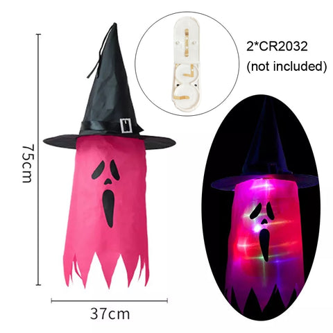 LED Halloween Decoration Flashing Light Gypsophila Ghost Festival Dress Up Glowing Wizard Ghost Hat Lamp Decor Hanging Lantern