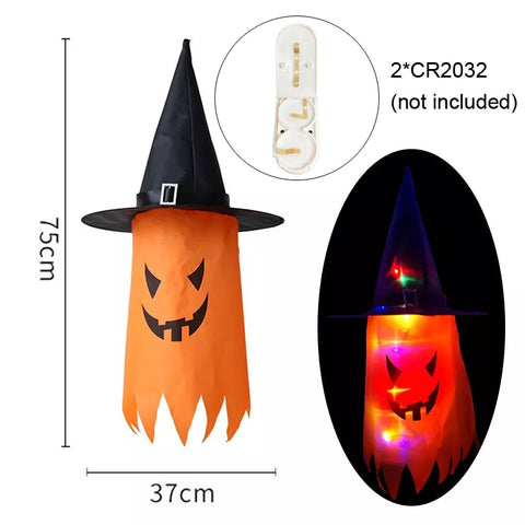 LED Halloween Decoration Flashing Light Gypsophila Ghost Festival Dress Up Glowing Wizard Ghost Hat Lamp Decor Hanging Lantern