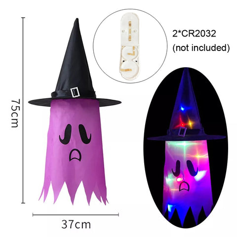 LED Halloween Decoration Flashing Light Gypsophila Ghost Festival Dress Up Glowing Wizard Ghost Hat Lamp Decor Hanging Lantern