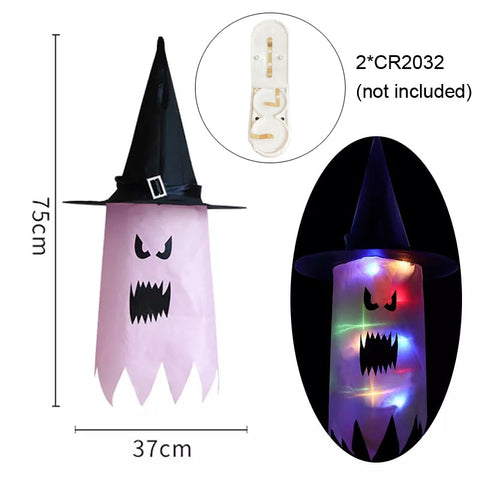 LED Halloween Decoration Flashing Light Gypsophila Ghost Festival Dress Up Glowing Wizard Ghost Hat Lamp Decor Hanging Lantern