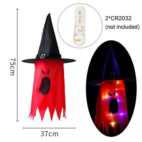 LED Halloween Decoration Flashing Light Gypsophila Ghost Festival Dress Up Glowing Wizard Ghost Hat Lamp Decor Hanging Lantern