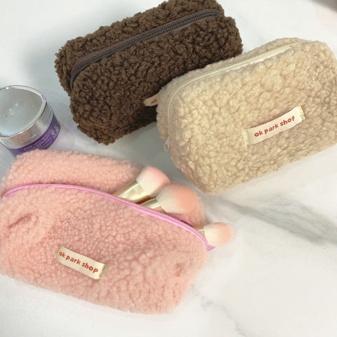 Lamb Hair Cosmetic Bag Plush Storage Cute Stationery Bag Large Capacity Travel Cosmetic Bag  Makeup Organizer