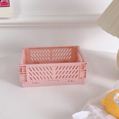 Mini DIY Folding Plastic Desktop Stationery Organizer Storage Box Large Capacity Creative School Office Desk Storage Basket