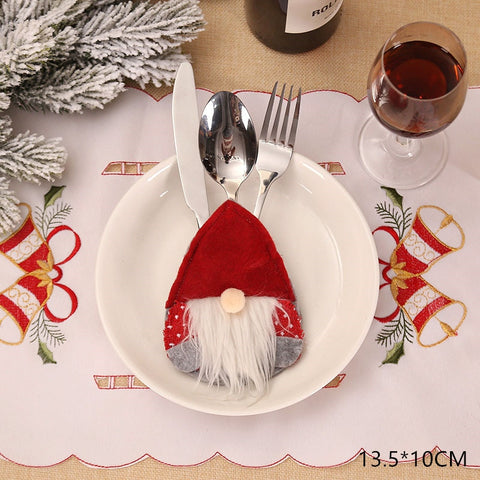 Christmas New Year 2023 Pocket Fork Knife Cutlery Holder Bag Home Party Table Dinner Decorations for Home Tableware Noel