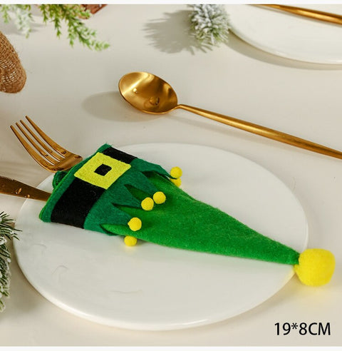 Christmas New Year 2023 Pocket Fork Knife Cutlery Holder Bag Home Party Table Dinner Decorations for Home Tableware Noel
