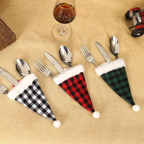 Christmas New Year 2023 Pocket Fork Knife Cutlery Holder Bag Home Party Table Dinner Decorations for Home Tableware Noel