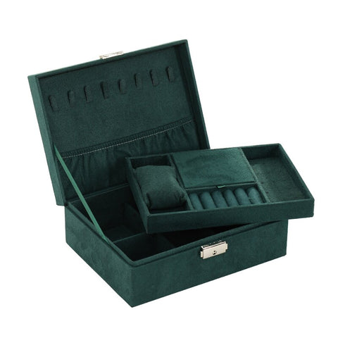 New Green 3-Layer Flannel Jewelry Organizer Box Necklaces Earrings Rings Display Holder Case for Women Large Capacity With Lock