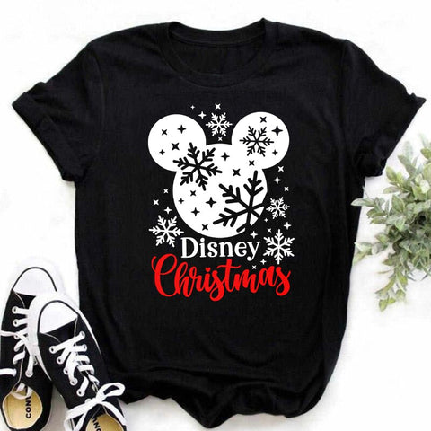 New Mickey Christmas Hat Print T-shirts for Women Fashion Christmas T Shirt Streetwear Female Clothes Kawaii Disney T Shirt Gift
