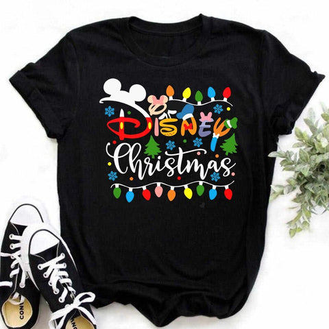 New Mickey Christmas Hat Print T-shirts for Women Fashion Christmas T Shirt Streetwear Female Clothes Kawaii Disney T Shirt Gift