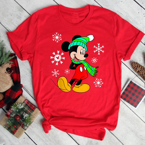 New Mickey Christmas Hat Print T-shirts for Women Fashion Christmas T Shirt Streetwear Female Clothes Kawaii Disney T Shirt Gift