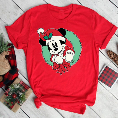 New Mickey Christmas Hat Print T-shirts for Women Fashion Christmas T Shirt Streetwear Female Clothes Kawaii Disney T Shirt Gift