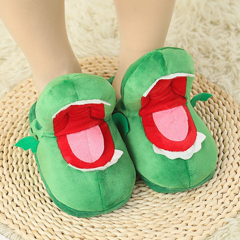 New Style Crocodile Cotton Slippers With Moving Mouth, Funny Non-slip Home Cotton Shoes, Gifts Plush Toy Slippers, Winter Ladies