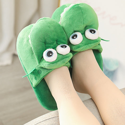 New Style Crocodile Cotton Slippers With Moving Mouth, Funny Non-slip Home Cotton Shoes, Gifts Plush Toy Slippers, Winter Ladies