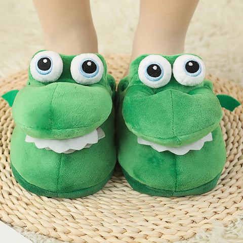 New Style Crocodile Cotton Slippers With Moving Mouth, Funny Non-slip Home Cotton Shoes, Gifts Plush Toy Slippers, Winter Ladies