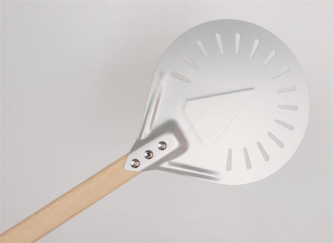 Pizza Turning small Pizza Peel Paddle Short round Pizza Tool Non Slip wooden Handle 7 8 9 inch Perforated Pizza Shovel Aluminum