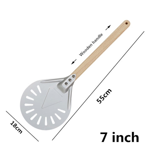 Pizza Turning small Pizza Peel Paddle Short round Pizza Tool Non Slip wooden Handle 7 8 9 inch Perforated Pizza Shovel Aluminum