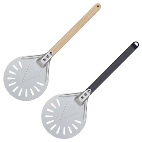 Pizza Turning small Pizza Peel Paddle Short round Pizza Tool Non Slip wooden Handle 7 8 9 inch Perforated Pizza Shovel Aluminum