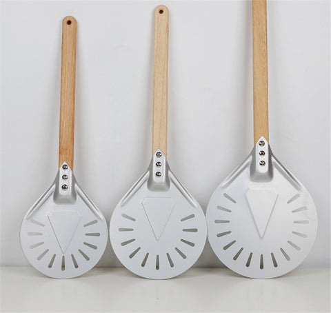 Pizza Turning small Pizza Peel Paddle Short round Pizza Tool Non Slip wooden Handle 7 8 9 inch Perforated Pizza Shovel Aluminum