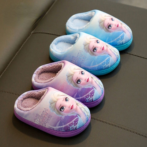 Princess Aisha Winter Children's Cotton Slippers Girl's Parent-child Snow and Ice Strange Fate Non Slip Warm Baby Slippers