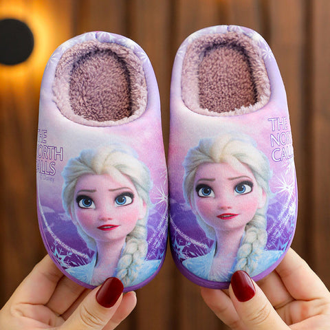 Princess Aisha Winter Children's Cotton Slippers Girl's Parent-child Snow and Ice Strange Fate Non Slip Warm Baby Slippers