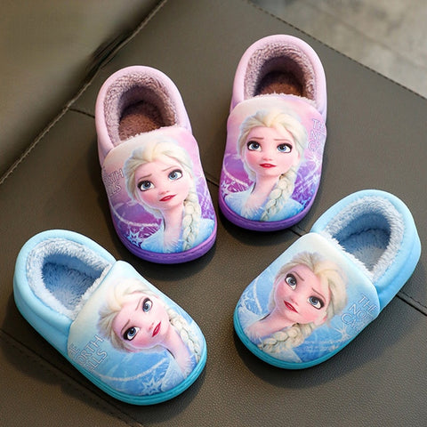 Princess Aisha Winter Children's Cotton Slippers Girl's Parent-child Snow and Ice Strange Fate Non Slip Warm Baby Slippers