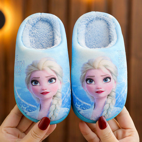 Princess Aisha Winter Children's Cotton Slippers Girl's Parent-child Snow and Ice Strange Fate Non Slip Warm Baby Slippers