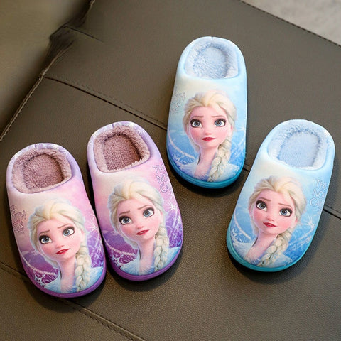 Princess Aisha Winter Children's Cotton Slippers Girl's Parent-child Snow and Ice Strange Fate Non Slip Warm Baby Slippers