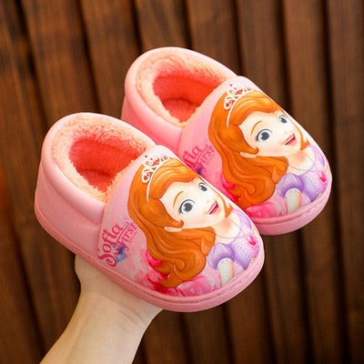 Princess Aisha Winter Children's Cotton Slippers Girl's Parent-child Snow and Ice Strange Fate Non Slip Warm Baby Slippers