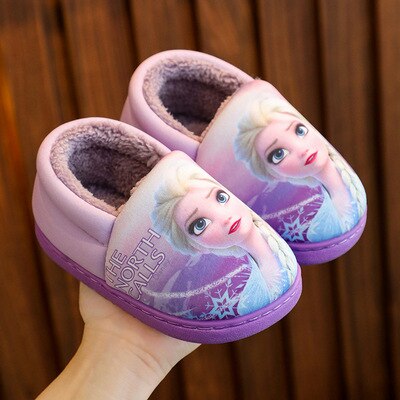 Princess Aisha Winter Children's Cotton Slippers Girl's Parent-child Snow and Ice Strange Fate Non Slip Warm Baby Slippers