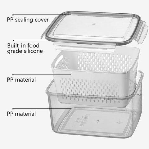 Refrigerator Storage Box Fridge Organizer Fresh Vegetable Fruit Boxes Drain Basket Storage Containers Pantry Kitchen Organizer